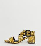 Asos Design Wide Fit Hip Hop Heeled Sandals In Yellow Snake - Multi