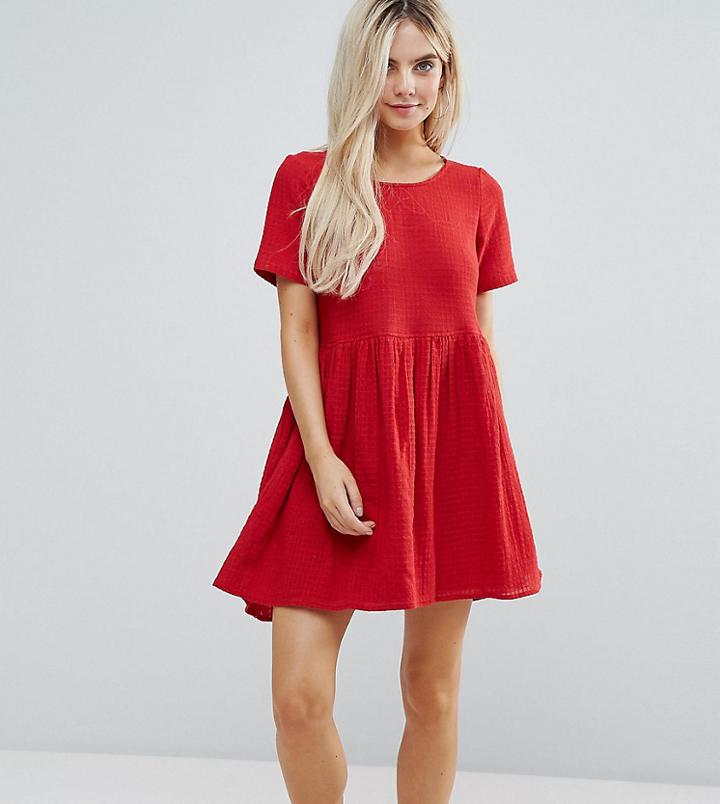 Asos Petite Casual Mini Smock Dress In Grid Texture - Orange