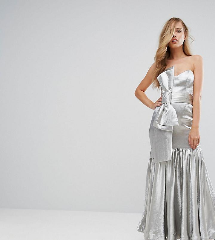 Fame And Partners Fitted Maxi Dress With Tie Front Detail