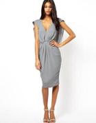 Asos Batwing Pleated Cape Dress - Gray