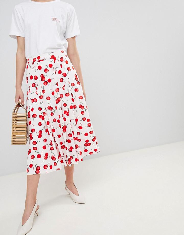 Essentiel Antwerp Midi Skirt In Cherry Print - Multi