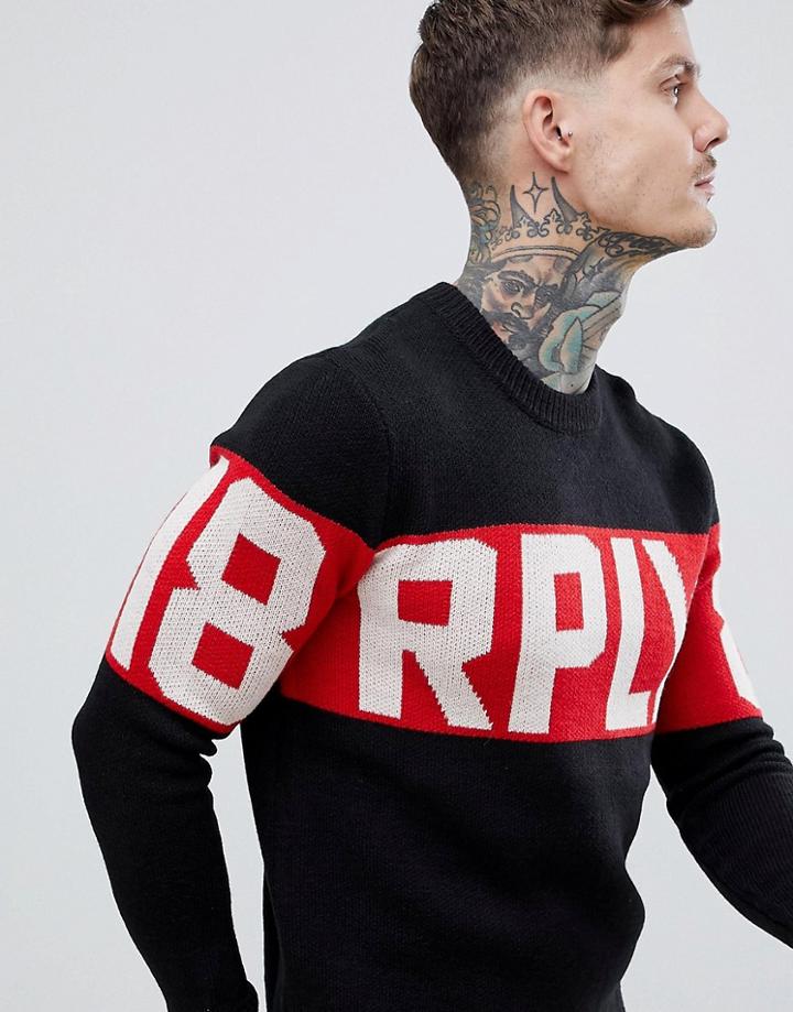 Replay Block Logo Knitted Sweater - Black