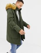 Parka London Long Parka Jacket With Fur Hood - Green