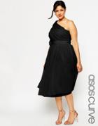 Asos Curve Wedding Mesh Midi Dress With One Shoulder & Corsage - Nude