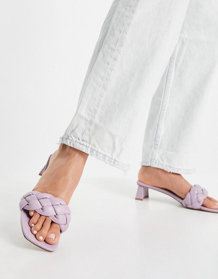 Asos Design Hosta Weave Mid Heeled Mules In Lilac-purple