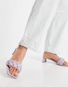 Asos Design Hosta Weave Mid Heeled Mules In Lilac-purple