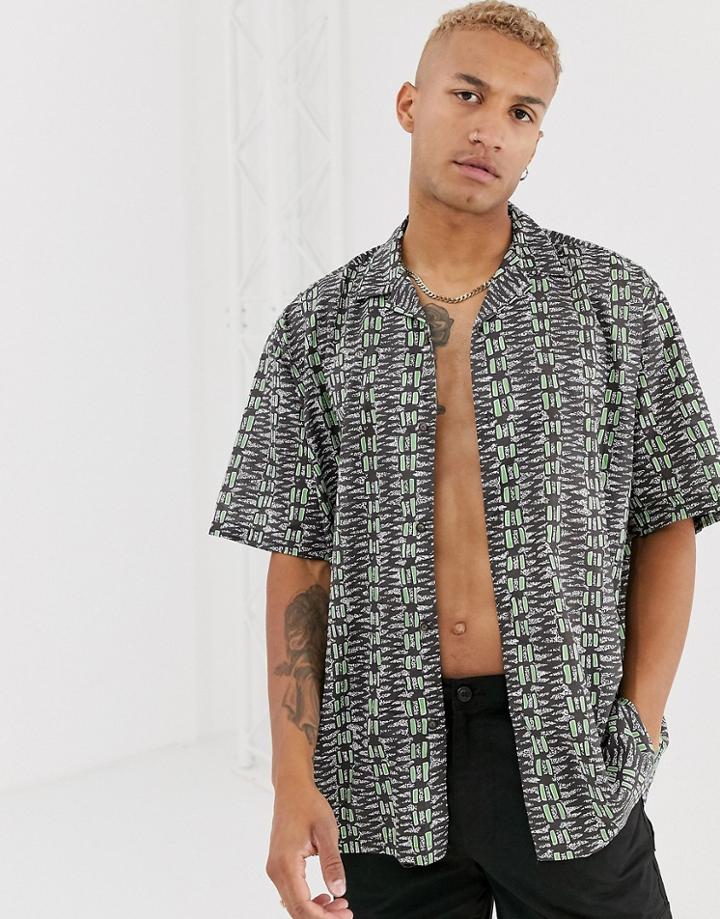 Asos Design Super Oversized Short Sleeve Shirt In 90s Retro Print-black