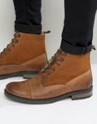 Asos Lace Up Boots In Tan Leather With Fleece Lining - Tan