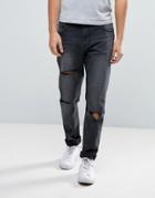 Waven Drop Crotch Skinny Jeans In Vintage Black - Black