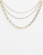 Asos Design Multirow Necklace With Open Link And Dot Dash Chain In Gold - Gold