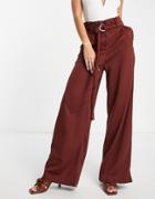 Trendyol Straight Leg Pants With Belt In Brown