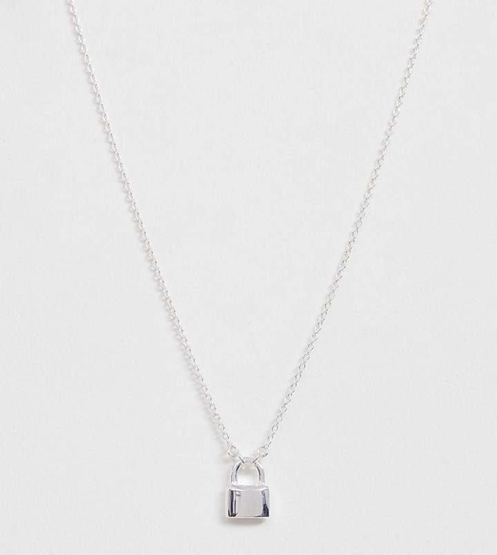 Asos Design Sterling Silver Necklace With Padlock Pendant - Silver