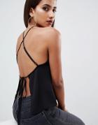 Asos Design Cami With High Neck And Tie Back - Black