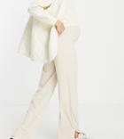 Asos Design Maternity Exclusive Over The Bump Rib Wide Leg Pants With Split In Stone-neutral