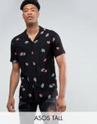 Asos Tall Regular Fit Floral Viscose Shirt With Revere Collar - Black