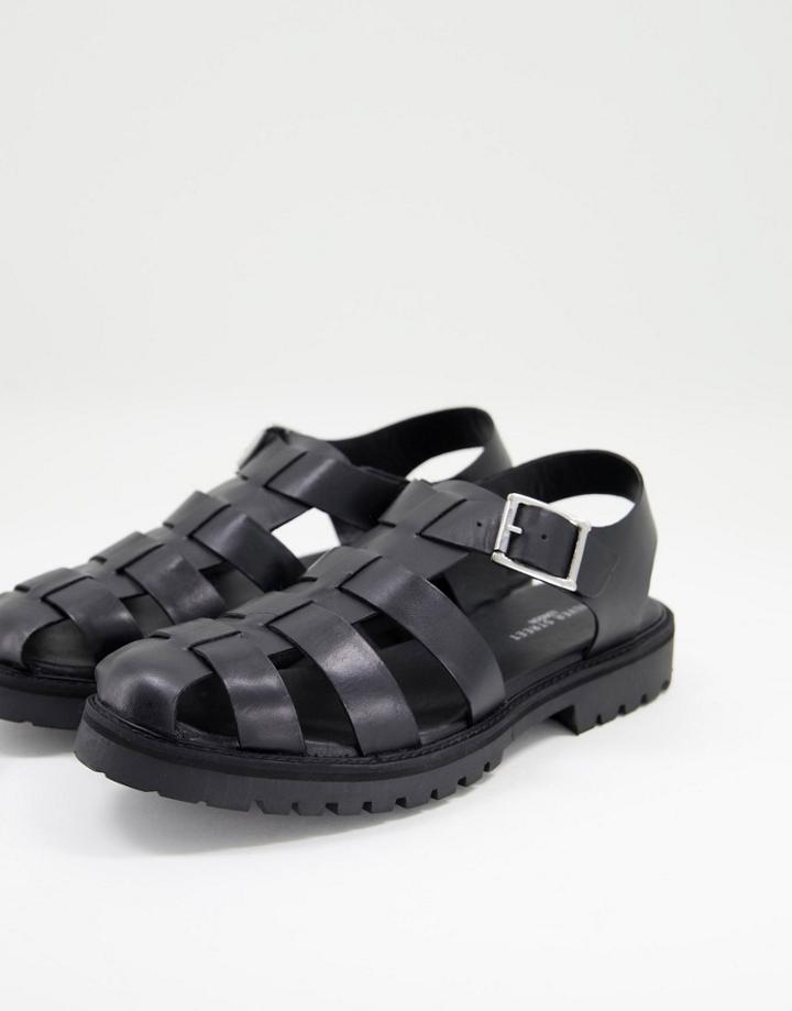 Silver Street Chunky Fisherman Shoes In Black Leather