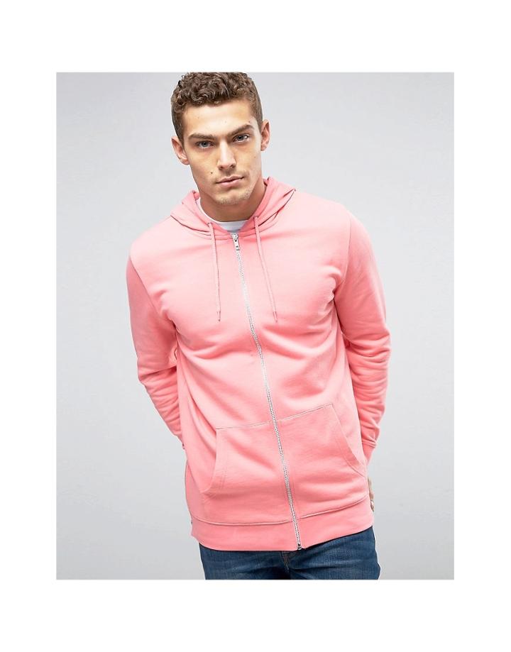 Asos Longline Zip Up Hoodie With Side Zips - Pink