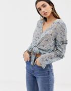 The East Order Serena Long Sleeve Ditsy Ruffle Top - Multi