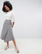 Asos Design Houndstooth Print Midi Skirt With Asymmetric Hanky Hem - Multi