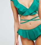 Missguided Exclusive Frill Detail Bikini Bottoms - Green