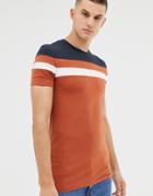 Asos Design T-shirt With Contrast Body And Sleeve Panels In Tan - Tan
