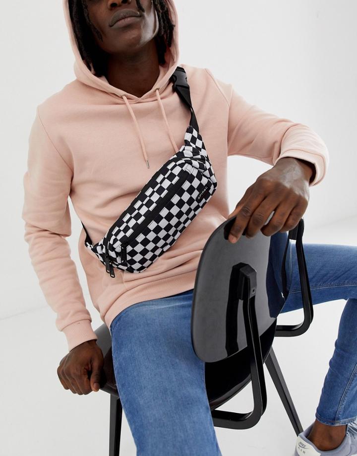 Spiral Crossbody Bag In Checkerboard Print - Black