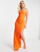 Vesper Bandeau Maxi Dress With Side Thigh Split In Orange