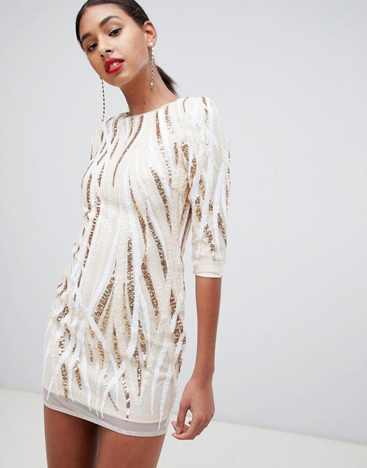Tfnc Swirl Patterned Sequin Bodycon Mini Dress In Nude - Multi