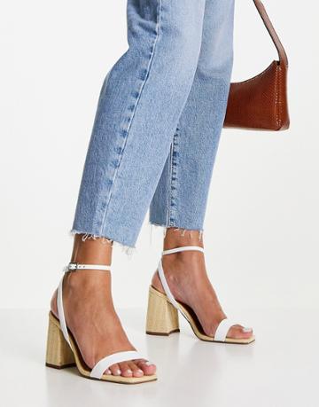 Asos Design Hudson Barely There Block Heeled Sandals In White/ Natural