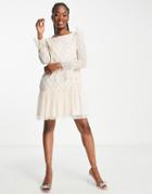 Little Mistress Embellished Diamond Tulle Mini Dress In Cream-white