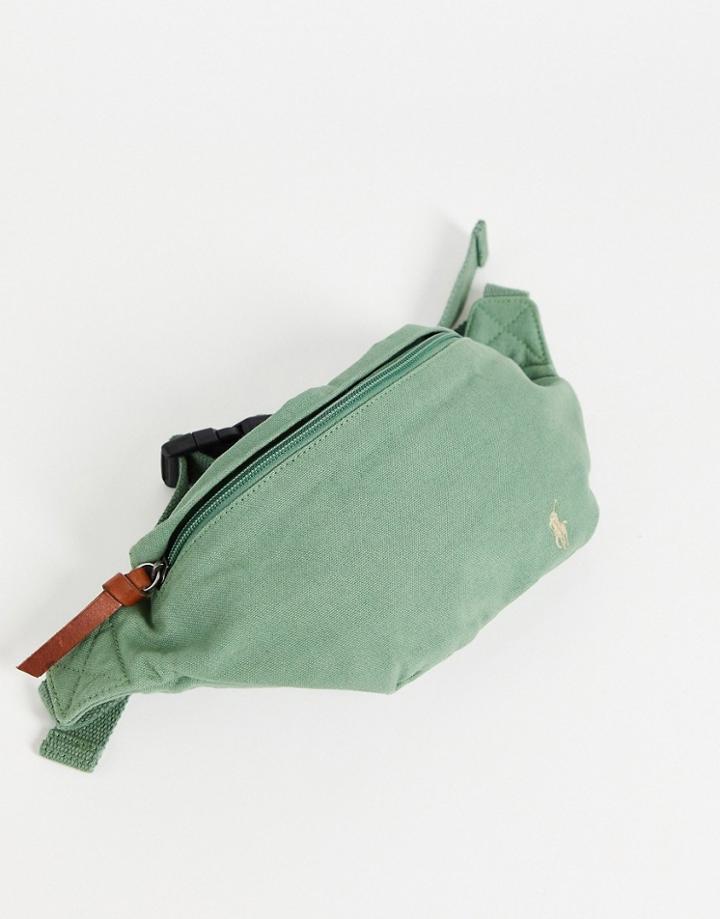Polo Ralph Lauren Canvas Fanny Pack In Green With Pony Logo
