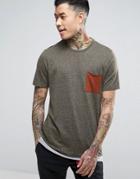Bershka T-shirt With Pocket Detail In Khaki - Green