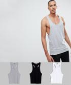 Asos Design Tall Tank With Extreme Racer Back 3 Pack Multipack Saving - Multi