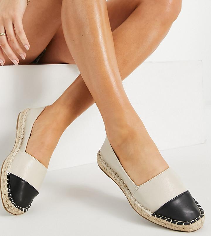 Asos Design Wide Fit Joy Toe-cap Espadrilles In Cream And Black-white