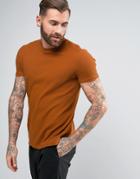 Asos T-shirt In Textured Waffle Fabric In Tan - Brown