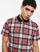 Asos Design Polo T-shirt In All Over Check Print-red