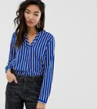 Esprit V-neck Blouse In Stripe Blue And White