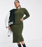Brave Soul Plus Cubo Side Split Knitted Dress In Khaki-green