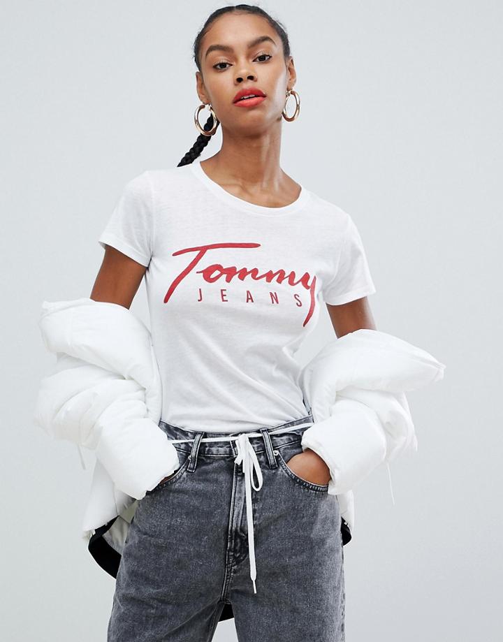 Tommy Jeans Script Logo T-shirt With Organic Cotton - White