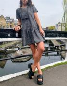 Noisy May Denim Smock Dress With Drop Hem In Washed Gray-grey