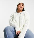 Asos Design Curve Crew Neck Sweater With Cable Stitch In Cream-white