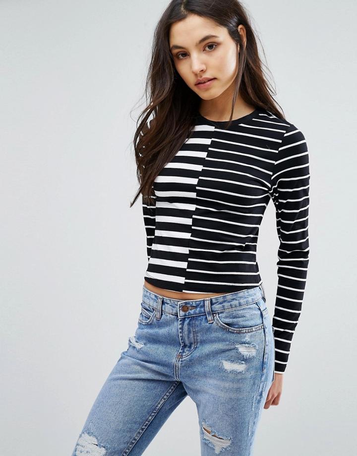 New Look Contrast Stripe Long Sleeve Top - Black