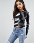 New Look Contrast Stripe Long Sleeve Top - Black
