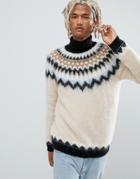 Asos Design Mohair Wool Blend Fairilse Roll Neck Sweater - Beige