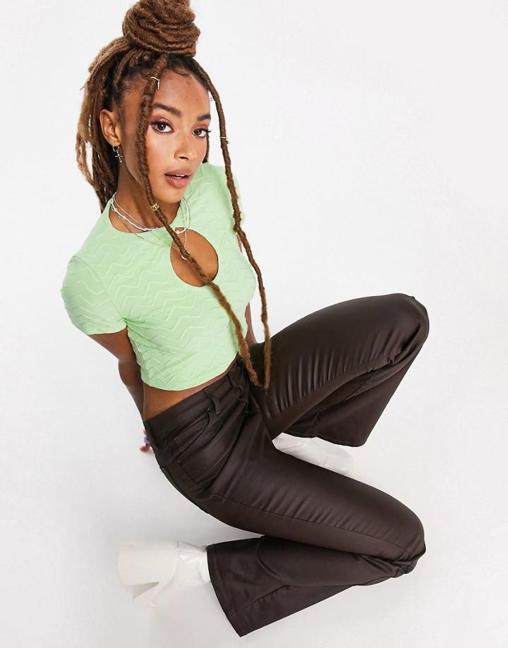 Asos Design Keyhole Top In Wavy Texture In Green