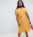 New Look Curve Button Through Shirt Dress - Yellow