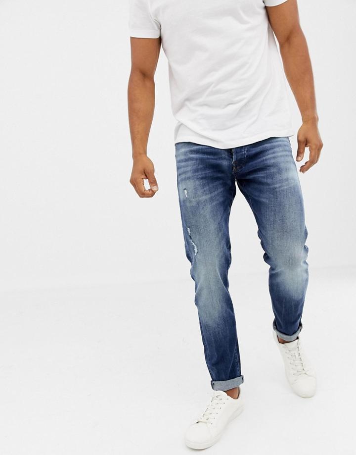 Jack & Jones Jeans In Tapered Fit Washed Blue Denim - Blue