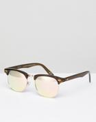 Asos Design Retro Sunglasses In Crystal Brown With Rose Gold Lens - Brown