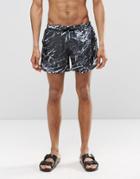 Cheats & Thieves Mid Length Swim Shorts In Mono Marble Digital Print - Black