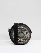 Park Lane Round Real Leather Embellished Crossbody Bag - Black